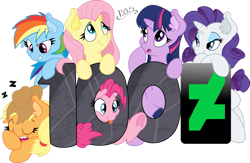 Size: 1023x669 | Tagged: safe, artist:dfectivedvice, artist:midnightblitzz, character:applejack, character:fluttershy, character:pinkie pie, character:rainbow dash, character:rarity, character:twilight sparkle, 100, deviantart, ear fluff, mane six, simple background, transparent background
