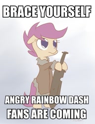 Size: 515x671 | Tagged: safe, artist:alasou, character:rainbow dash, character:scootaloo, species:pegasus, species:pony, episode:tanks for the memories, g4, my little pony: friendship is magic, brace yourselves, game of thrones, image macro, meme