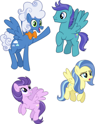Size: 4000x5174 | Tagged: safe, artist:ambassad0r, character:clear skies, character:fluffy clouds, character:open skies, character:sunshower, species:pegasus, species:pony, episode:tanks for the memories, g4, my little pony: friendship is magic, absurd resolution, bow tie, female, flying, male, mare, simple background, stallion, transparent background, vector