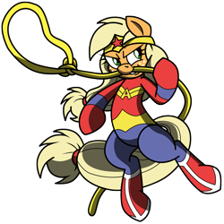 Size: 2400x2400 | Tagged: safe, artist:dfectivedvice, artist:pananovich, character:applejack, colored, crossover, lasso, simple background, solo, transparent background, wonder woman, wonderjack
