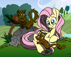 Size: 2500x2000 | Tagged: safe, artist:dfectivedvice, artist:erockertorres, artist:pananovich, character:fluttershy, acorn, colored, squirrel