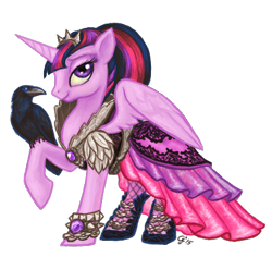 Size: 493x466 | Tagged: safe, artist:gingerfoxy, character:twilight sparkle, character:twilight sparkle (alicorn), species:alicorn, species:bird, species:pony, species:raven, ever after high, female, mare, solo