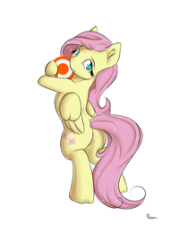 Size: 1625x2125 | Tagged: safe, artist:alasou, character:fluttershy, species:pony, bipedal, hug, looking at you, looking back, patreon, patreon logo, plot, solo