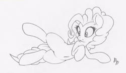 Size: 1000x584 | Tagged: safe, artist:dfectivedvice, character:pinkie pie, species:pony, belly button, grayscale, monochrome, simple background, solo, traditional art