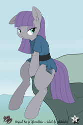 Size: 3000x4500 | Tagged: safe, artist:dfectivedvice, artist:wodahseht, character:maud pie, absurd resolution, cliff, clothing, colored, dress, ear fluff, floppy ears, simple background, solo, wrong cutie mark