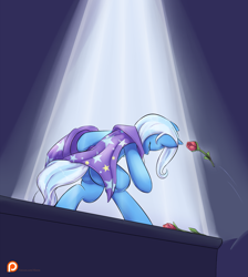 Size: 1725x1925 | Tagged: safe, artist:alasou, character:trixie, species:pony, bipedal, cape, clothing, female, hat, patreon, patreon logo, rose, solo, trixie's cape, trixie's hat