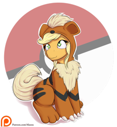 Size: 1250x1350 | Tagged: safe, artist:alasou, character:applejack, species:pony, clothing, costume, crossover, cute, freckles, growlithe, jackabetes, kigurumi, patreon, patreon logo, pokémon, simple background, smiling, solo, transparent background
