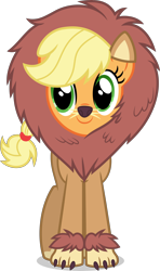 Size: 3000x5068 | Tagged: safe, artist:ambassad0r, character:applejack, species:earth pony, species:pony, episode:scare master, g4, my little pony: friendship is magic, .svg available, absurd resolution, applelion, big cat, clothing, costume, cute, female, jackabetes, lion, mare, nightmare night, nightmare night costume, simple background, smiling, solo, that was fast, transparent background, vector