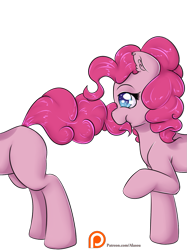 Size: 937x1250 | Tagged: safe, artist:alasou, character:pinkie pie, cute, diapinkes, missing cutie mark, nom, now you're thinking with portals, patreon, patreon logo, self ponidox, simple background, solo, tail bite, transparent background