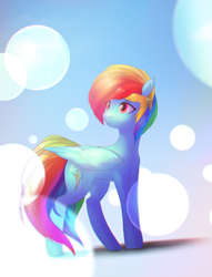Size: 2406x3149 | Tagged: dead source, safe, artist:exeini, artist:mirroredsea, artist:share dast, character:rainbow dash, species:pegasus, species:pony, alternate hairstyle, collaboration, female, folded wings, mare, solo, standing