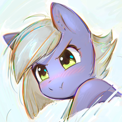 Size: 2800x2800 | Tagged: safe, artist:mirroredsea, character:limestone pie, species:earth pony, species:pony, blushing, bust, chromatic aberration, cute, female, hnnng, limabetes, limetsun pie, looking at you, mare, portrait, simple background, solo, tsundere