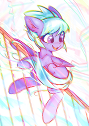 Size: 2480x3491 | Tagged: safe, artist:mirroredsea, character:cloudchaser, species:pegasus, species:pony, cute, cutechaser, female, looking back, mare, sliding, sliding ponies, smiling, solo, stairs