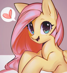 Size: 1101x1195 | Tagged: safe, artist:mirroredsea, character:fluttershy, species:pegasus, species:pony, cute, dialogue, female, heart, looking at you, mare, open mouth, pictogram, shyabetes, smiling, solo, speech bubble, wings