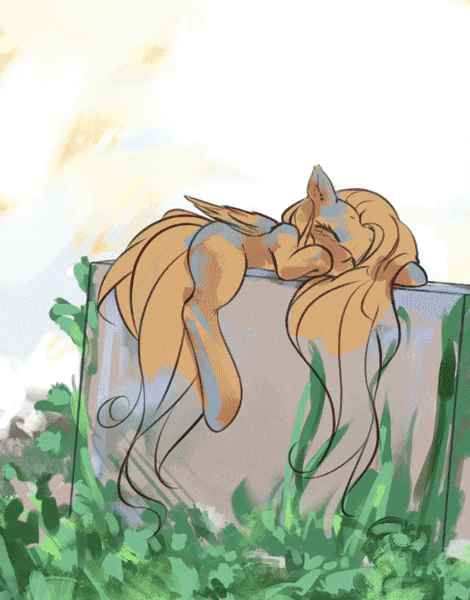 Size: 470x600 | Tagged: safe, artist:mirroredsea, character:fluttershy, species:pegasus, species:pony, animated, cute, eyes closed, female, flower, folded wings, gif, long mane, long tail, mare, prone, shyabetes, sleeping, solo, timelapse, wings, wip
