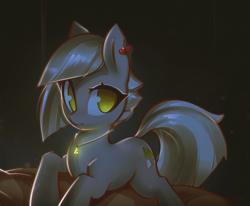 Size: 1707x1404 | Tagged: dead source, safe, artist:mirroredsea, character:limestone pie, species:earth pony, species:pony, ear piercing, earring, female, jewelry, looking at you, mare, necklace, piercing, solo