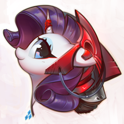 Size: 3000x3000 | Tagged: safe, artist:mirroredsea, character:rarity, species:pony, species:unicorn, bust, cute, female, floppy ears, head only, lidded eyes, mare, mecha, portrait, profile, raribetes, smiling, solo