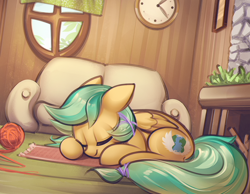 Size: 1200x932 | Tagged: safe, artist:mirroredsea, oc, oc only, oc:summer ray, species:pegasus, species:pony, female, floppy ears, sleeping, smiling, solo