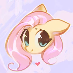 Size: 1120x1120 | Tagged: safe, artist:mirroredsea, character:fluttershy, species:pegasus, species:pony, abstract background, bust, cute, female, floppy ears, head only, heart, looking at you, mare, portrait, shyabetes, smiling, solo