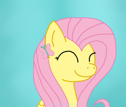 Size: 1024x868 | Tagged: safe, alternate version, artist:kaifloof, character:fluttershy, species:pegasus, species:pony, g4, blue background, bust, butterfly, ear piercing, earring, eyes closed, happy, jewelry, piercing, portrait, simple background