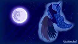 Size: 1024x577 | Tagged: safe, artist:kaifloof, base used, character:princess luna, species:alicorn, species:pony, g4, bust, ethereal mane, full moon, galaxy mane, mare in the moon, minimalist, modern art, moon, portrait, simple background, th3bluerose's minimalist collection
