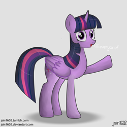 Size: 4000x4000 | Tagged: safe, artist:happyb0y95, character:twilight sparkle, character:twilight sparkle (alicorn), species:alicorn, species:pony, g4, absurd resolution, blue hair, cutie mark, dialogue, eyelashes, female, looking at you, mare, multicolored hair, open mouth, pink hair, purple eyes, purple hair, simple background, solo, tail, text, white background