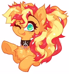Size: 1890x2048 | Tagged: safe, artist:hiccupsdoesart, character:sunset shimmer, species:pony, g4, collar, doodle, fluffy, fluffy pony, punk, white background