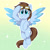 Size: 1800x1800 | Tagged: safe, artist:oofycolorful, oc, oc only, oc:cloud hop, species:pegasus, species:pony, g4, feathered wings, goggles, male, smiling, solo, sparkles, spread wings, wings