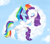Size: 1000x888 | Tagged: dead source, safe, character:rainbow dash, character:rarity, species:pegasus, species:pony, species:unicorn, ship:raridash, g4, blushing, cloud, cuddling, duo, female, lesbian, mare, sky, snuggling