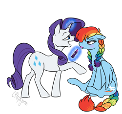 Size: 1600x1500 | Tagged: safe, artist:calicopikachu, character:rainbow dash, character:rarity, species:pegasus, species:pony, species:unicorn, ship:raridash, g4, lesbian, lipstick, lipstick lesbian, makeover, rainbow dash always dresses in style