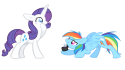 Size: 1600x898 | Tagged: safe, artist:selective-yellow, character:rainbow dash, character:rarity, species:pegasus, species:pony, species:unicorn, ship:raridash, g4, bent down, blushing, duo, lesbian, marriage proposal, ring, simple background, smiling, tears of joy, transparent background