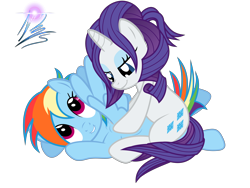 Size: 8000x6000 | Tagged: dead source, safe, artist:nightmaremoons, character:rainbow dash, character:rarity, species:pegasus, species:pony, species:unicorn, ship:raridash, g4, alternate hairstyle, duo, lesbian, lip bite, massage, simple background, smiling, transparent background, vector