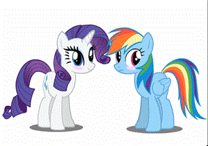 Size: 300x211 | Tagged: dead source, safe, character:rainbow dash, character:rarity, species:pegasus, species:pony, species:unicorn, ship:raridash, g4, animated, blushing, embarrassed, gif, lesbian, rejected