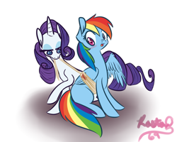 Size: 500x400 | Tagged: dead source, safe, artist:rastaquouere69, character:rainbow dash, character:rarity, species:pegasus, species:pony, species:unicorn, ship:raridash, g4, bandage, blood, injured, lesbian