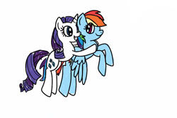 Size: 900x600 | Tagged: dead source, safe, artist:starnacat, character:rainbow dash, character:rarity, species:pegasus, species:pony, species:unicorn, ship:raridash, g4, flying, lesbian