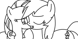 Size: 1346x678 | Tagged: artist needed, safe, character:rainbow dash, character:rarity, species:pegasus, species:pony, species:unicorn, ship:raridash, g4, imminent kissing, lesbian, monochrome