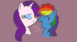 Size: 525x291 | Tagged: dead source, safe, artist:fedorabow, character:rainbow dash, character:rarity, species:pegasus, species:pony, species:unicorn, ship:raridash, g4, boop, heart, lesbian, open mouth