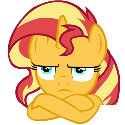 Size: 4000x4000 | Tagged: safe, artist:wcctnoam, manebooru original, character:sunset shimmer, species:pony, species:unicorn, g4, annoyed, crossed arms, simple background, transparent background, vector