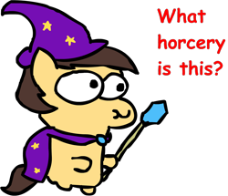 Size: 1180x1016 | Tagged: safe, artist:riddleoflightning, oc, g4, bean pony, cape, clothing, comic sans, hat, magic staff, simple background, solo, text, transparent background