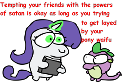 Size: 1972x1322 | Tagged: safe, artist:riddleoflightning, character:rarity, character:spike, g4, bean pony, book, comic sans, simple background, text, transparent background, umbrum magic