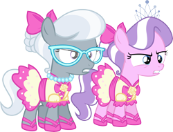 Size: 7836x6000 | Tagged: safe, artist:chainchomp2, character:diamond tiara, character:silver spoon, species:earth pony, species:pony, episode:flight to the finish, g4, my little pony: friendship is magic, accessory, angry, clothing, duo, duo female, filly, glasses, pearl necklace, simple background, tiara, transparent background, vector