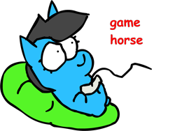 Size: 1333x1003 | Tagged: safe, artist:riddleoflightning, oc, g4, bean pony, beanbag chair, comic sans, simple background, solo, text, transparent background, video game