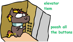 Size: 1839x1085 | Tagged: safe, artist:riddleoflightning, oc, species:pony, species:unicorn, g4, bean pony, clothing, comic sans, elevator, scarf, simple background, solo, text, transparent background