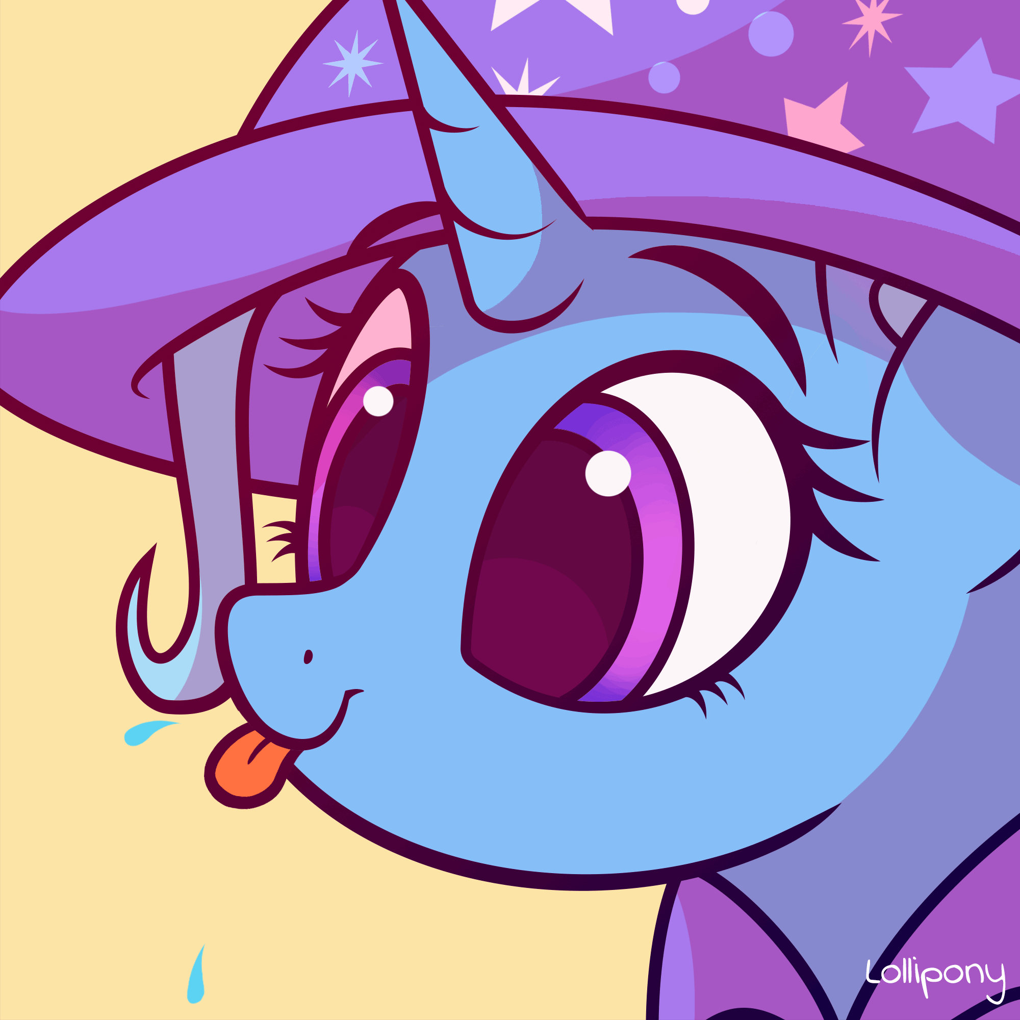 Size: 2000x2000 | Tagged: safe, artist:lollipony, character:trixie, species:pony, species:unicorn, g4, animated, blep, tongue out, trixie's cape, trixie's hat