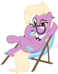 Size: 5000x6395 | Tagged: safe, artist:djdavid98, character:grace manewitz, species:earth pony, species:pony, g4, absurd resolution, armpits, art trade, collar, crossed hooves, crossed legs, cutie mark, deck chair, glasses, lying down, on back, pencil, raised eyebrow, simple background, solo, transparent background, vector
