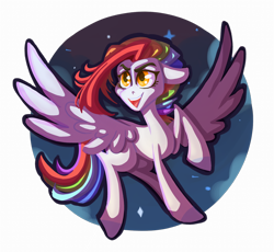 Size: 932x857 | Tagged: safe, artist:noneveralways, oc, oc only, oc:spectrum flare, species:pegasus, species:pony, g4, license:no-reshare, license:see description, flying, happy, night, rainbow, simple background, solo, transparent background, white