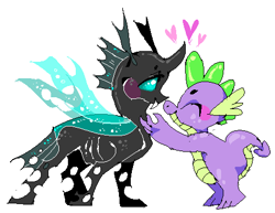 Size: 465x359 | Tagged: safe, artist:njeekyo, character:spike, character:thorax, species:changeling, species:dragon, ship:thoraxspike, g4, blushing, boop, duo, gay, heart, noseboop, nuzzling, white background