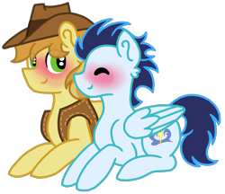 Size: 2016x1740 | Tagged: safe, artist:ivybrush, character:braeburn, character:soarin', species:earth pony, species:pegasus, species:pony, ship:soarburn, g4, blushing, cowboy hat, duo, gay, simple background, transparent background