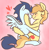 Size: 500x514 | Tagged: safe, artist:sorckylo, character:braeburn, character:soarin', species:earth pony, species:pegasus, species:pony, ship:soarburn, g4, blushing, cheek squish, cute, duo, eyes closed, gay, heart, hug, male, pink background, profile, signature, simple background, spread wings, stallion, wings