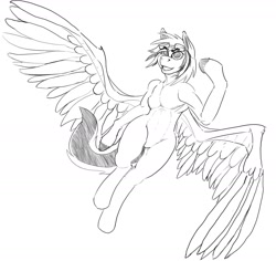Size: 1706x1612 | Tagged: safe, artist:daynightcycle, oc, oc only, oc:serendipity, species:anthro, g4, flying, simple background, solo, spread wings, white background, wings
