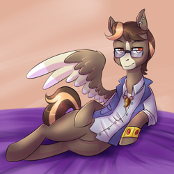 Size: 1280x1280 | Tagged: safe, artist:jitterbugjive, oc, oc only, oc:love letter (masque), species:pegasus, species:pony, g4, bracelet, clothing, glasses, jewelry, male, necklace, piercing, solo